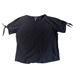 JONES NEW YORK Women's Black Cotton Top XL Tie Sleeve  Peekaboo Shoulders